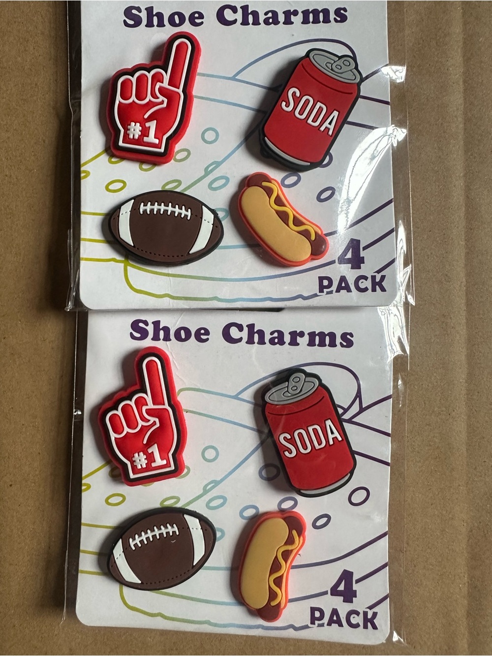 4-Pack - Red Foam Finger, Red Soda Can, Brown Football, Yellow Hot Dog